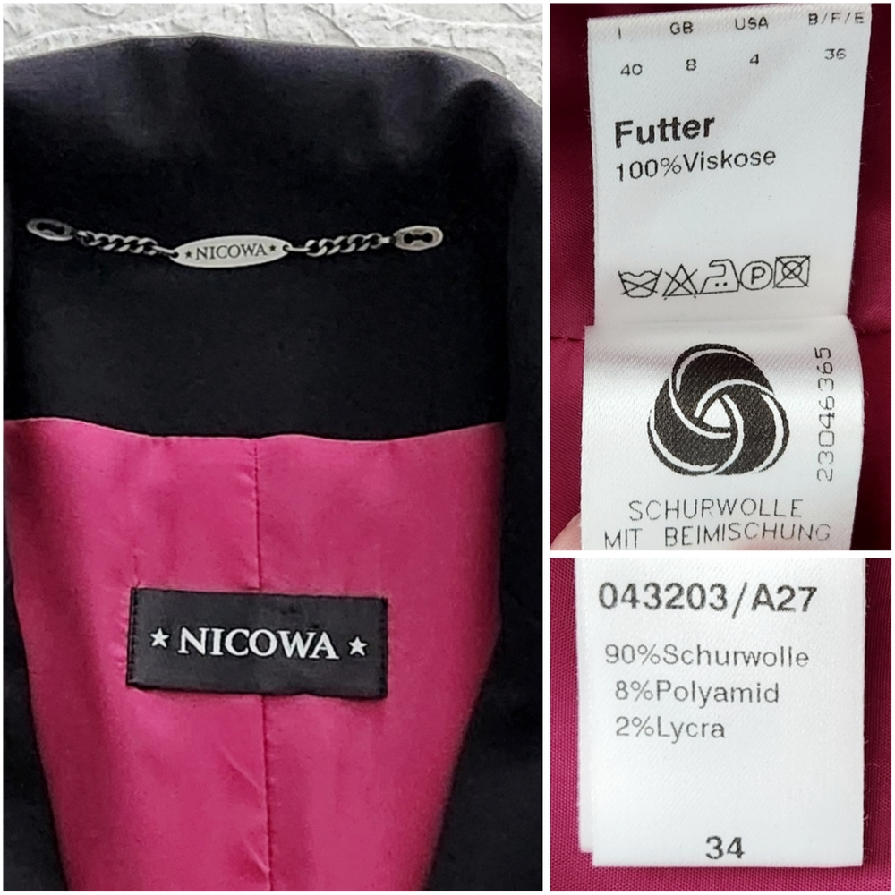 Nicowa Sleek & Lightweight Black Jacket Silky Pink Lining Sexy & Fitted Size 4 - Picture 10 of 16
